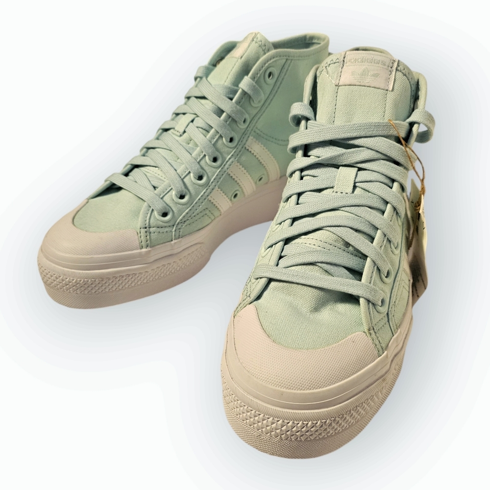 Adidas Nizza mint platform canvas sneakers.